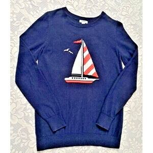 Old Navy Woman Med Lightweight Cotton Sweater Crewneck Pullover Nautical Graphic